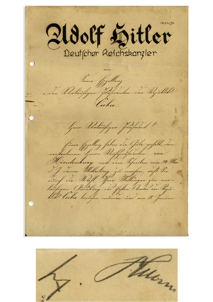 Adolf Hitler Document Signed From 1934, on Hitler's ''German Chancellor'' Letterhead -- With University Archives COA